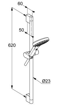 KLUDI DIVE 1S sprchová souprava 3-dílná, ruční sprcha 117 mm, tyč, hadice, chrom 6991005-00 Technický nákres
