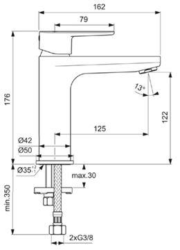 IDEAL STANDARD CERAFINE O umyvadlová stojánková baterie, stříbrná BD131SI Technický nákres