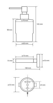 BEMETA GRAPHIT dávkovač tekutého mýdla 200 ml, sklo, grafitová 156109102 Technický nákres