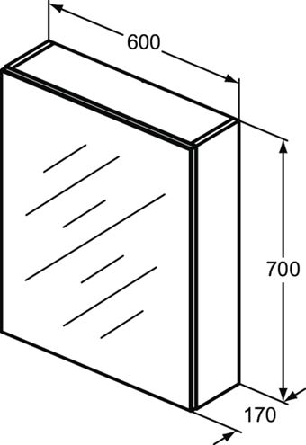 IDEAL STANDARD BASIC zrcadlová skříňka 60x17x70 cm, se zvětšovacím zrcátkem, matný hliník T3589AL Technický nákres