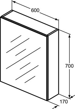 IDEAL STANDARD BASIC zrcadlová skříňka 60x17x70 cm, se zvětšovacím zrcátkem, matný hliník T3589AL Technický nákres