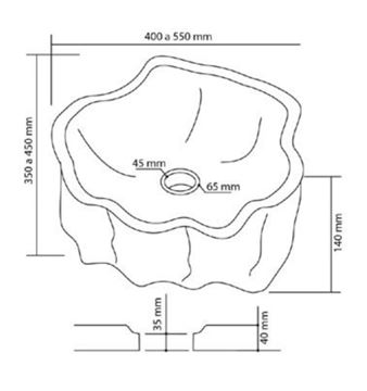 TRIP umyvadlo na desku Fosil 55 cm, bez přepadu, matná béžová 8435666800268 Technický nákres