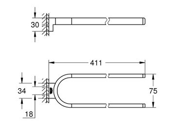 GROHE SELECTION držák ručníků 411 mm, dvojramenný, kartáčovaný cool sunrise 41059GN0 Technický nákres