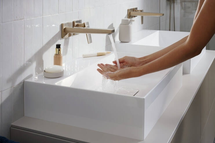 HANSGROHE METROPOL umyvadlová podomítková baterie, s odtokovou soupravou, EcoSmart, kartáčovaný bronz 32526140 Obrázek - fotka