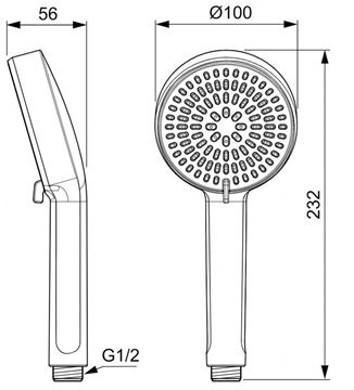 IDEAL STANDARD ALU+ ruční sprcha pr. 100 mm, 2 proudy, chrom BD580AA Technický nákres