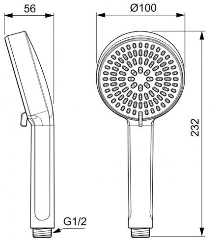 IDEAL STANDARD ALU+ ruční sprcha pr. 100 mm, 2 proudy, chrom BD580AA Technický nákres