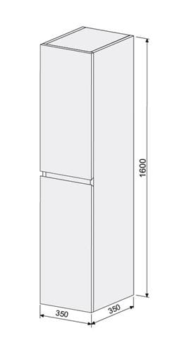 INTEDOOR BARI vysoká skříňka 35x35x160 cm, 2 dvířka, matná černá BASV352DLPA3686/A02 Technický nákres