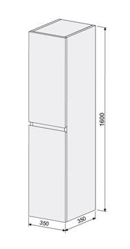 INTEDOOR BARI vysoká skříňka 35x35x160 cm, 2 dvířka, matná černá BASV352DLPA3686/A02 Technický nákres
