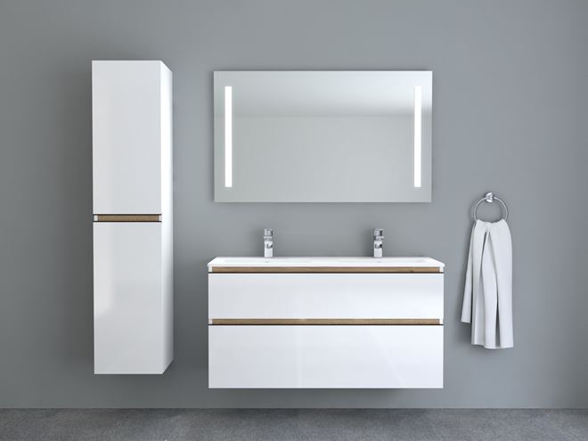 INTEDOOR BARI skříňka pod dvojumyvadlo 120x46x61 cm, 2 zásuvky, lesklá bílá BA120D2ZA0016 Obrázek - fotka