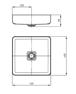 KALDEWEI MIENA 3184 umyvadlo na desku 40 cm, bez přepadu, smaltovaná ocel, Perl-Effect, černá 909506003701 Technický nákres