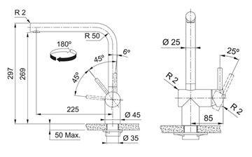 FRANKE FC 3834 ATLAS NEO dřezová baterie, měděná 115.0628.204 Technický nákres