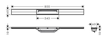 HANSGROHE 800 RAINDRAIN FLEX vrchní sada sprchového žlabu, zkracovatelný, pro instalaci volně na plochu, kartáčovaný bronz 56044140 Technický nákres
