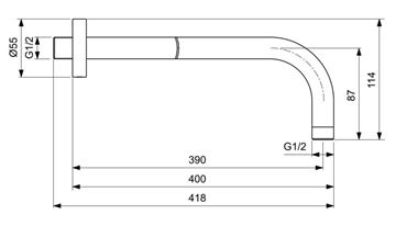 IDEAL STANDARD IDEALRAIN sprchové rameno 400 mm, nástěnné, rosé B9445RO Technický nákres