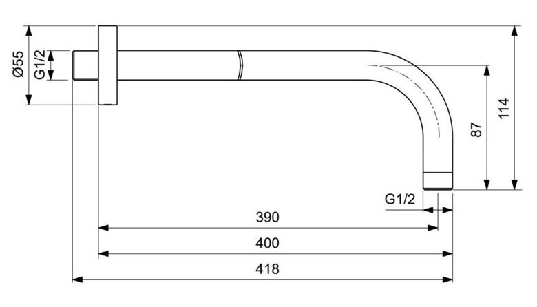 IDEAL STANDARD IDEALRAIN sprchové rameno 400 mm, nástěnné, rosé B9445RO Technický nákres