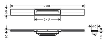 HANSGROHE 700 RAINDRAIN FLEX vrchní sada sprchového žlabu, zkracovatelný, pro instalaci volně na plochu, leštěný vzhled zlata 56043990 Technický nákres