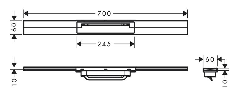 HANSGROHE 700 RAINDRAIN FLEX vrchní sada sprchového žlabu, zkracovatelný, pro instalaci volně na plochu, leštěný vzhled zlata 56043990 Technický nákres