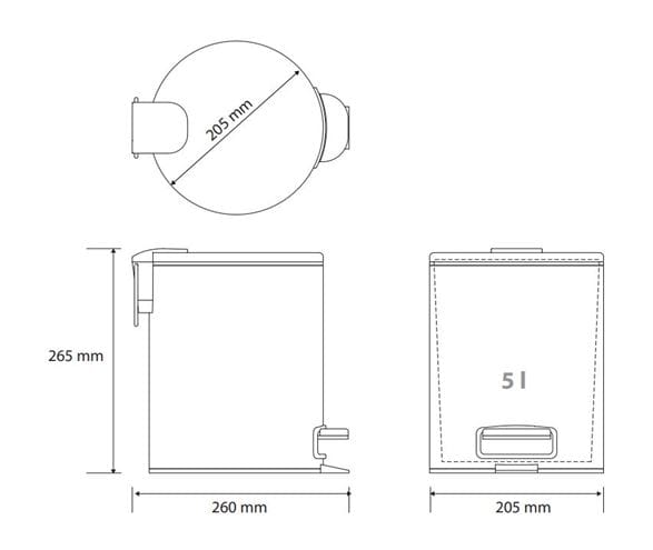 BEMETA GRAPHIT odpadkový koš 5 l, na postavení 156315013 Technický nákres