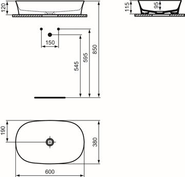 IDEAL STANDARD IPALYSS umyvadlová mísa 60 cm, bez přepadu, nude E1396V7 Technický nákres