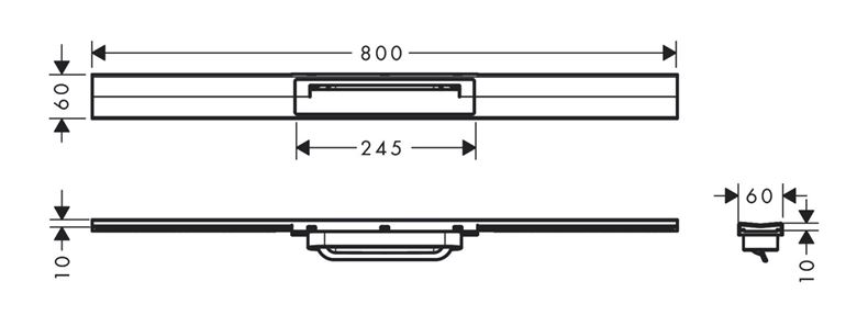 HANSGROHE 800 RAINDRAIN FLEX vrchní sada sprchového žlabu, zkracovatelný, pro instalaci volně na plochu, kartáčovaný černý chrom 56044340 Technický nákres