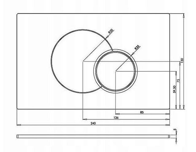 KOLO ECLIPSE 2 ovládací tlačítko pro dvě splachování, plast, bílá 94150001 Technický nákres