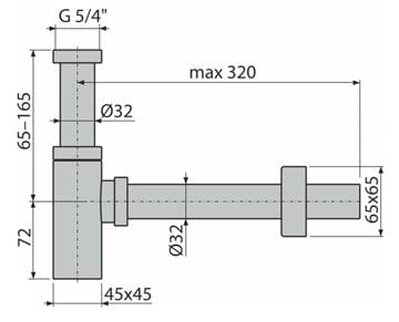 EASY designový sifon k umyvadlu DN32, s převlečnou maticí 5/4, chrom ZAS220 Technický nákres