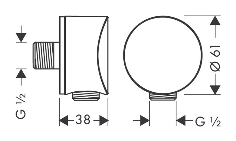 HANSGROHE FIXFIT S přípojka hadice 61mm se zpětným ventilem 1/2"x1/2", kartáčovaný černý chrom 26453340 Technický nákres
