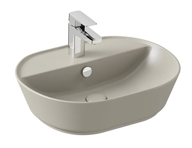 VITRA GEO umyvadlo na desku 55 cm, s otvorem pro baterii a přepadem, VitrAhygiene, matná šedá 7428B020-0001 Obrázek - Hlavní obrázek
