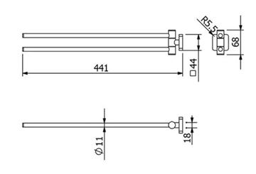 KLUDI VELA S držák ručníku 441 mm, dvojramenný, kartáčované zlato 25977N0 Technický nákres