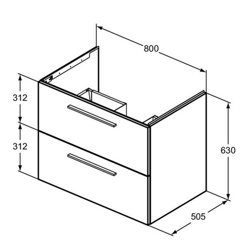 IDEAL STANDARD I.LIFE B skříňka pod umyvadlo 80x50,5x63 cm, 2 zásuvky, přírodní dub T5272NX Technický nákres