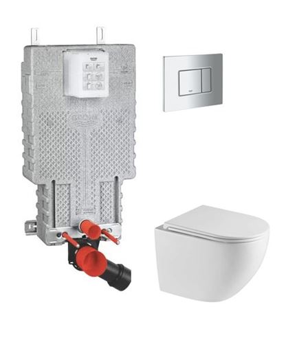 BASIC PRO závěsné WC s montážním prvkem Grohe Uniset, Tornado Flush splachování, SoftClose sedátko, chromové tlačítko PT1.GRKF-RSC.CR.1 Obrázek - Hlavní obrázek