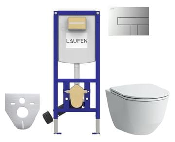 LAUFEN PRO závěsné WC s montážním prvkem Laufen Ineo CW102, Rimless splachování, SoftClose sedátko, chromové tlačítko