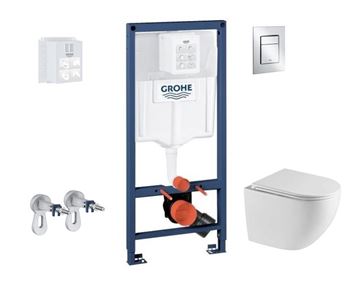 BASIC PRO závěsné WC s montážním prvkem Grohe Rapid SL, Tornado Flush splachování, SoftClose sedátko, chromové tlačítko