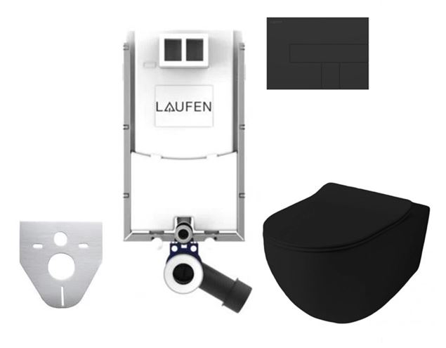 ARTCERAM FILE 2.0 závěsné WC s montážním prvkem Laufen Ineo TW102, Rimless splachování, SoftClose sedátko, černé tlačítko PT3.LAKF-RSC.B.40 Obrázek - Hlavní obrázek