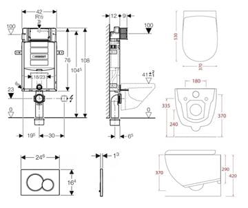 ARTCERAM FILE 2.0 závěsné WC s montážním prvkem Concept Kombifix, Rimless splachování, SoftClose sedátko, bílé tlačítko PT2.GEKF-RSC.W.9 Technický nákres
