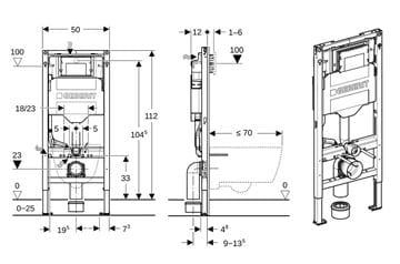 CONCEPT DUOFIX montážní prvek pro WC 112 cm, se splachovací nádržkou Sigma 12 cm 111.319.00.6 Technický nákres
