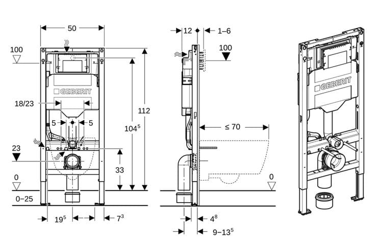 CONCEPT DUOFIX montážní prvek pro WC 112 cm, se splachovací nádržkou Sigma 12 cm 111.319.00.6 Technický nákres
