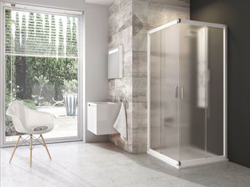 RAVAK BLIX BLRV2-90 sprchový kout 90x90 cm, rohový vstup, posuvné dveře, bílá/sklo grape 1LV70100ZG Obrázek - fotka