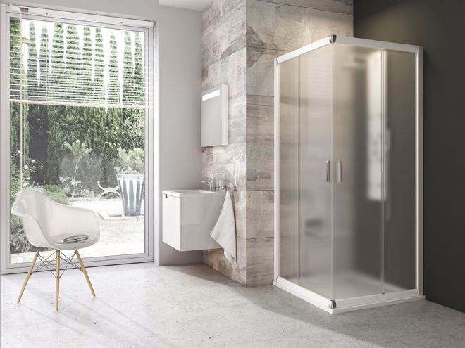 RAVAK BLIX BLRV2-90 sprchový kout 90x90 cm, rohový vstup, posuvné dveře, bílá/sklo grape 1LV70100ZG Obrázek - fotka