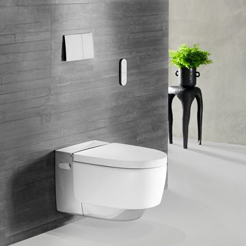 GEBERIT AQUACLEAN MERA COMFORT závěsné WC s bidetovým sedátkem, SoftClosing, TurboFlush, KeraTect, bílá/chrom 146.210.21.1 Obrázek - fotka