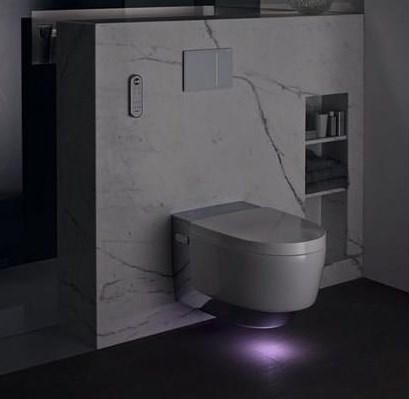 GEBERIT AQUACLEAN MERA COMFORT závěsné WC s bidetovým sedátkem, SoftClosing, TurboFlush, KeraTect, bílá/chrom 146.210.21.1 Obrázek - fotka