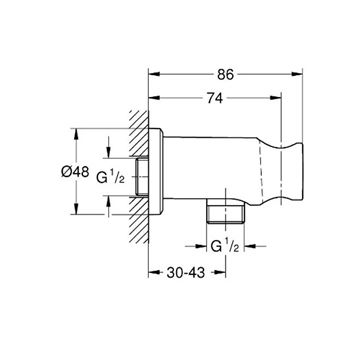 GROHE RAINSHOWER držák ruční sprchy s připojením na vodu, supersteel 26658DC0 Technický nákres