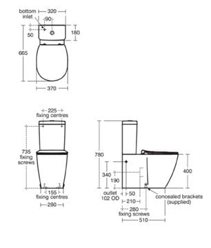 CONCEPT CUBE kombi nádržka, spodní přívod vody, 2 množství splachování E785901 Technický nákres