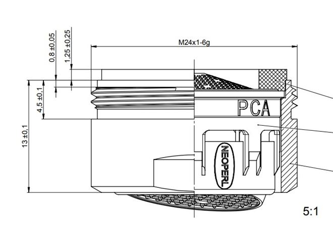 CONCEPT SSR PCA perlátor M24x1, vnější závit, ECO, chrom 02806494 Technický nákres