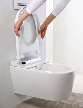 GEBERIT AQUACLEAN SELA závěsné WC s bidetovým sedátkem, SoftOpening, TurboFlush, KeraTect, bílá/chrom 146.220.21.1 Obrázek - fotka