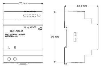 SANELA napájecí zdroj 230/24 V, na lištu, pro max. 15 zařízení SLZ 04X Technický nákres
