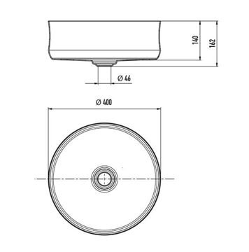 KALDEWEI MING umyvadlová mísa 40 cm, bez přepadu, smaltovaná ocel, Perl-Effect, pergamon 913406003231 Technický nákres