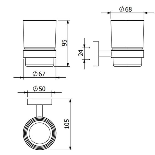 CONCEPT 100 nástěnný pohárek, sklo, chrom CO-21511A Technický nákres