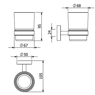 CONCEPT 100 nástěnný pohárek, sklo, chrom CO-21511A Technický nákres