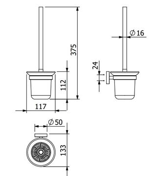 CONCEPT 100 WC štětka, nástěnná, sklo, chrom CO-21525A Technický nákres