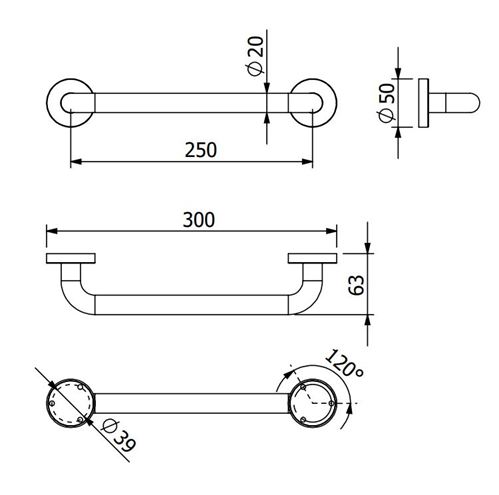 CONCEPT 100 madlo 300 mm, chrom CO-21556A Technický nákres